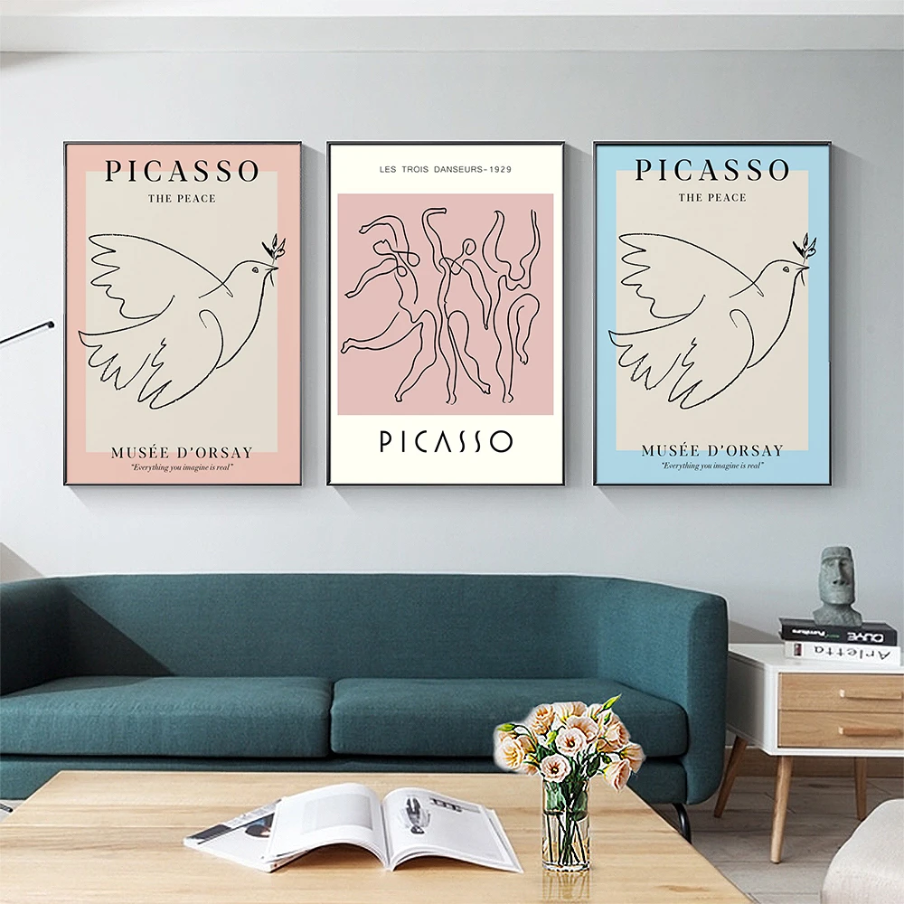 

Vintage Picasso Poster Line Drawing Canvas Painting Minimalist Art Print Abstract Animal Wall Picture For Living Room Home Decor