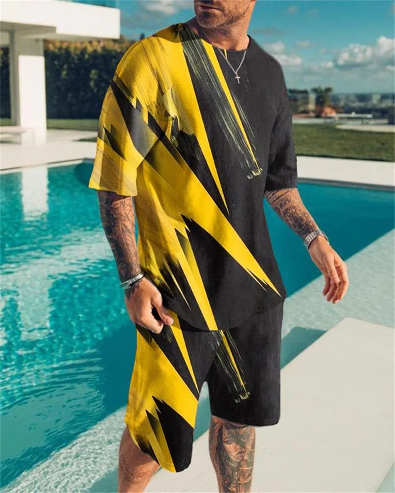 

2023 Men's Sportswear Suit Personality Printing T-Shirt Shorts Tracksuit Summer Leisure Fashion Oversized Jogging Men Clothing