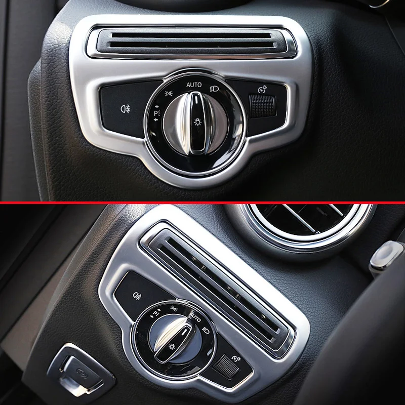 Фото Для Mercedes-Benz C/GLC-класса X253 C253 W205 2017-2021: Декоративная накладка на рамку переключателя фар, матовый хром №3