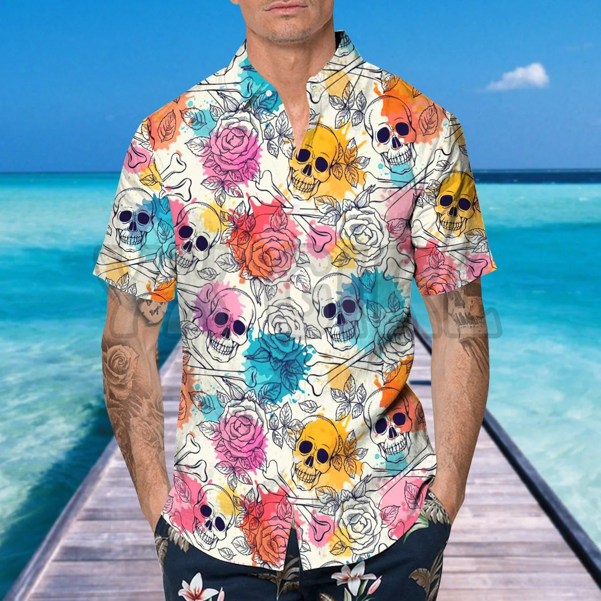 Fancy Rock Skull 3D All Over Printed Hawaiian Shirt Men's For Women's Harajuku Casual Shirt Unisex