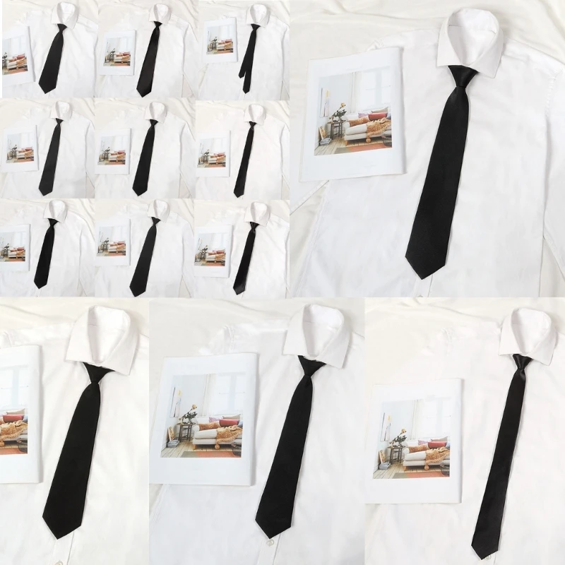 

Q1FA Skinny Black Ties JK Uniform Tie Pre-Tied Tie Zipper Necktie Men Long Tie