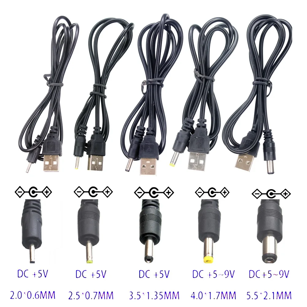 USB 2,0 A папа к DC 2,0*0,6 мм 2,5*0,7 мм 3,5*1,35 мм 4,0*1,7 мм 5,5*2,1 мм 5 вольт DC Цилиндрический разъем кабель питания соединитель шнур зарядного устройства