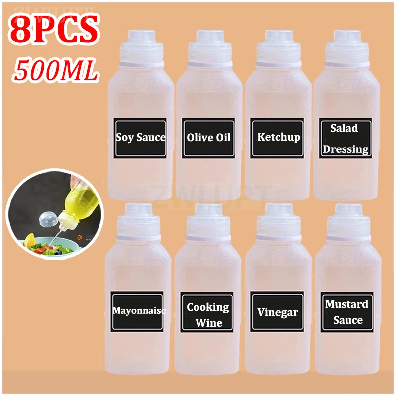 500ML Kitchen Oil Spray Bottle Oil Bottle Cooking Baking Mustard Condiment Squeeze Bottles Mayo Ketchup Hot Sauces Olive BBQ