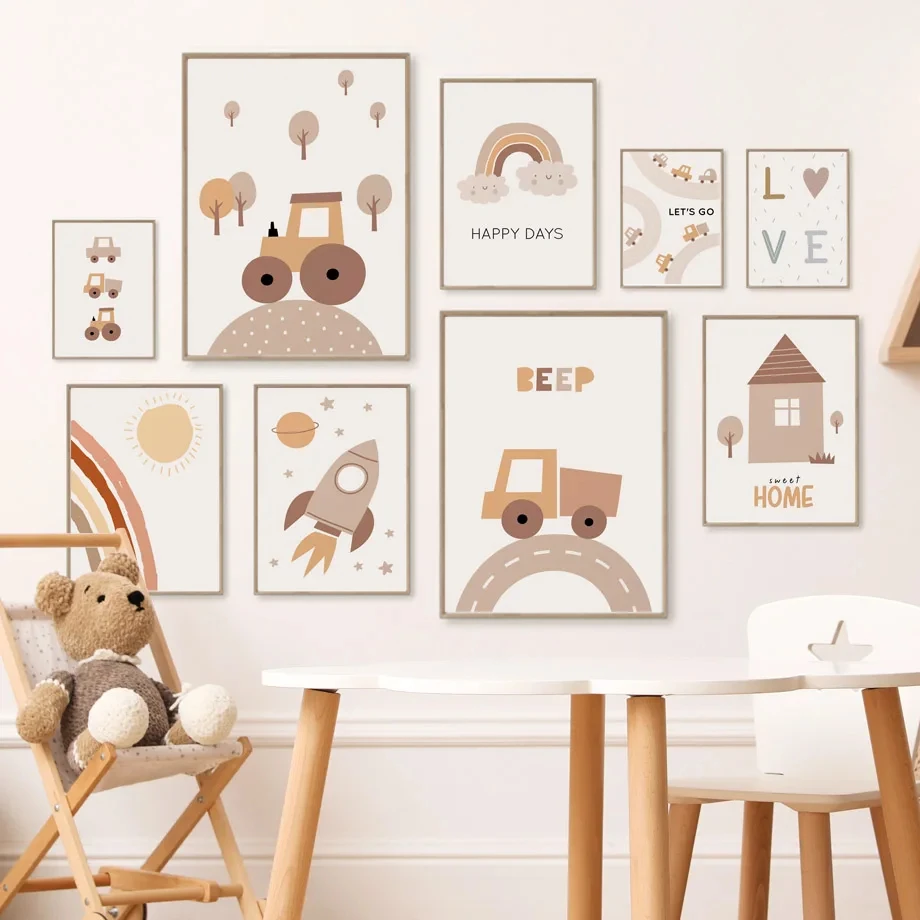 

Boho Car Sun Rainbow Rocket Nursery Wall Art Nordic Posters Canvas Painting And Prints Wall Pictures Baby Children Room Decor