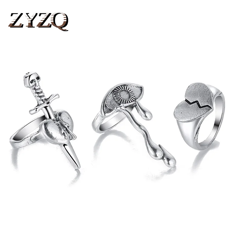 

ZYZQ 3 шт. в наборе металлическое посеребренное кольцо на палец глаз со стрелкой через сердце новые ювелирные изделия в стиле хип-хоп турецкие ...