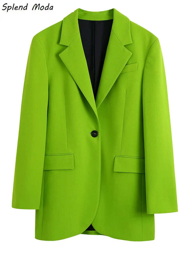 

Splend Moda Spring Autumn 2022 New Fashion Urban Casual Chic Notched Collar Single Button Solid Loose Green Blazer For Women