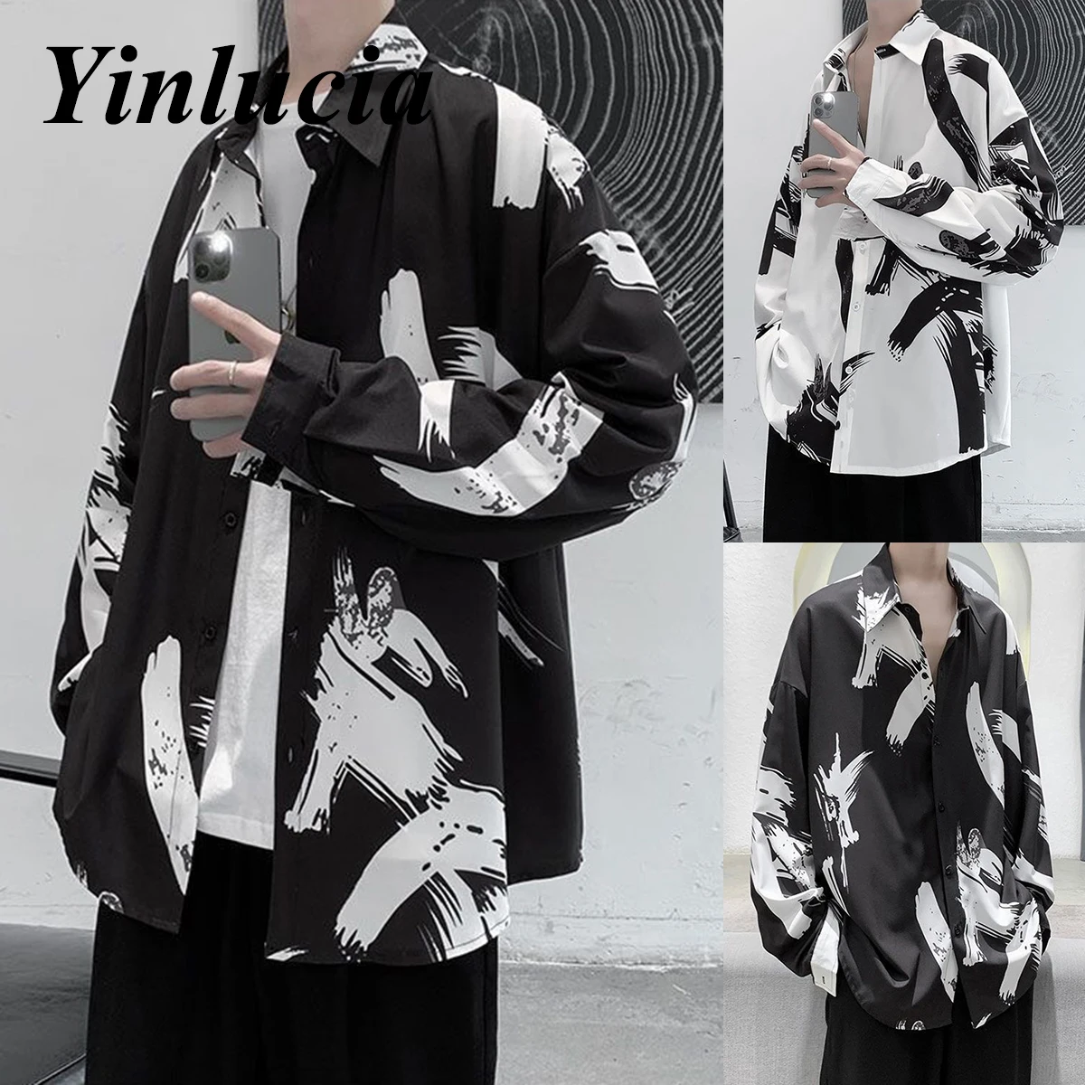 

iMen Shirt Exquisite Graffiti Printed Personalized Design Street Casual Fashion Shirts Loose Retro Y2K T Shirt Spring Autumn