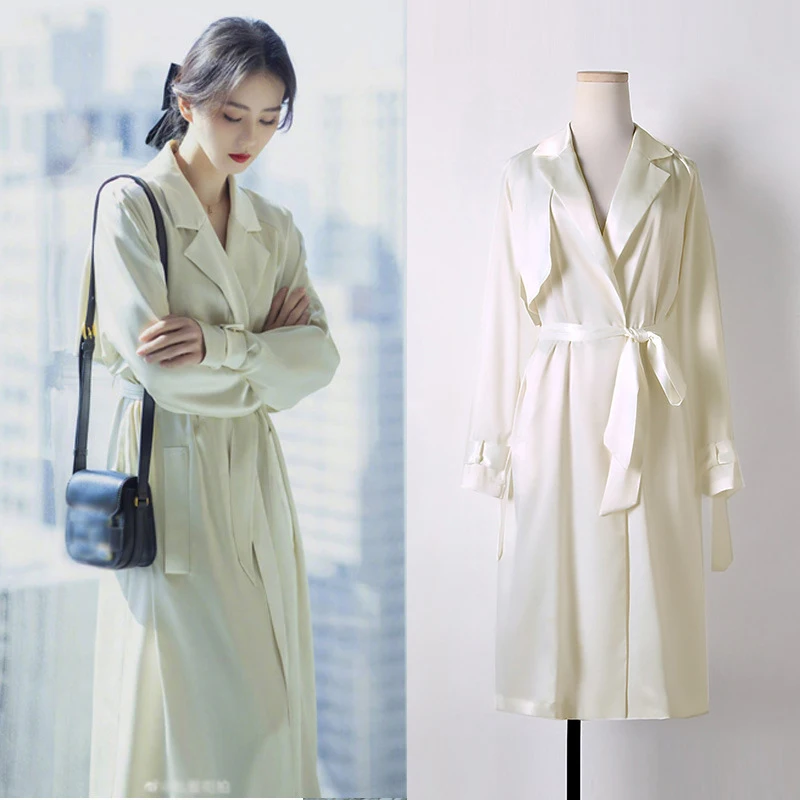 

Spring Summer Dress Women Trench Coat Female Long Dress Office Lady V-Neck White Dress Vestidos Party Dresses For Women