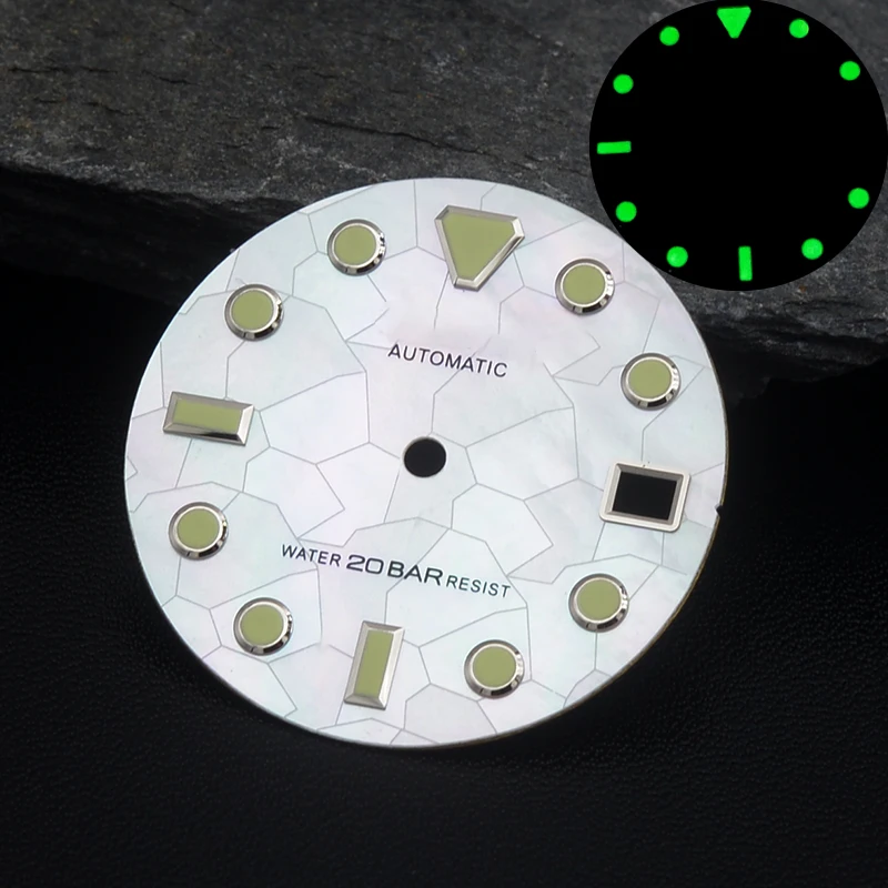 

28.5mm Shell Surface Dial Watch Dial C3 Green Luminous For NH35 7S26 Movement Fit Seiko SKX007 SKX009 Turtle Abalone Dive Watch
