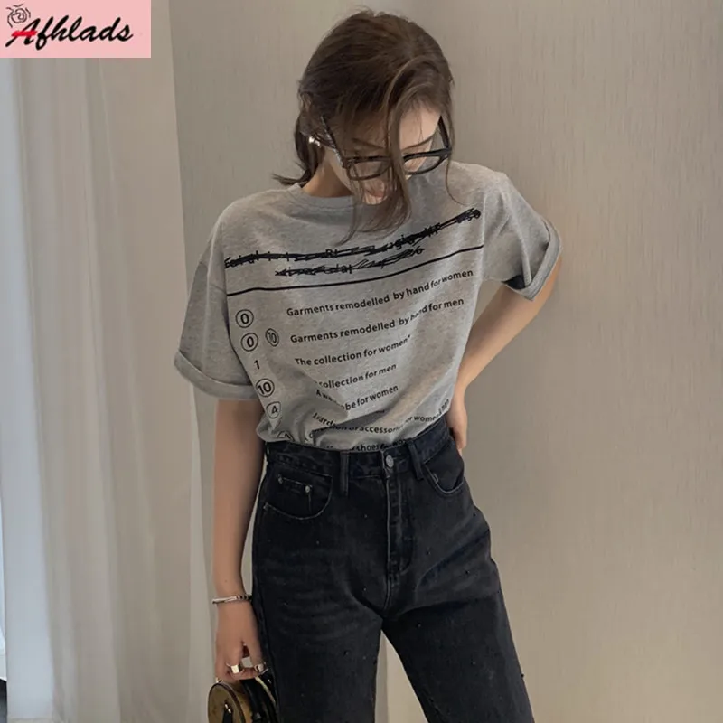 

Женская футболка с коротким рукавом, подиумная Свободная Повседневная футболка с принтом букв, с вырезами, уличная одежда, лето