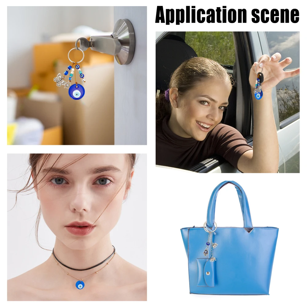 1Box DIY Evil Eye Keychain Making Kits Mixed Loose Spacer Beads Lampwork Pendants Iron Jewelry Accessories Nylon Thread Supplies