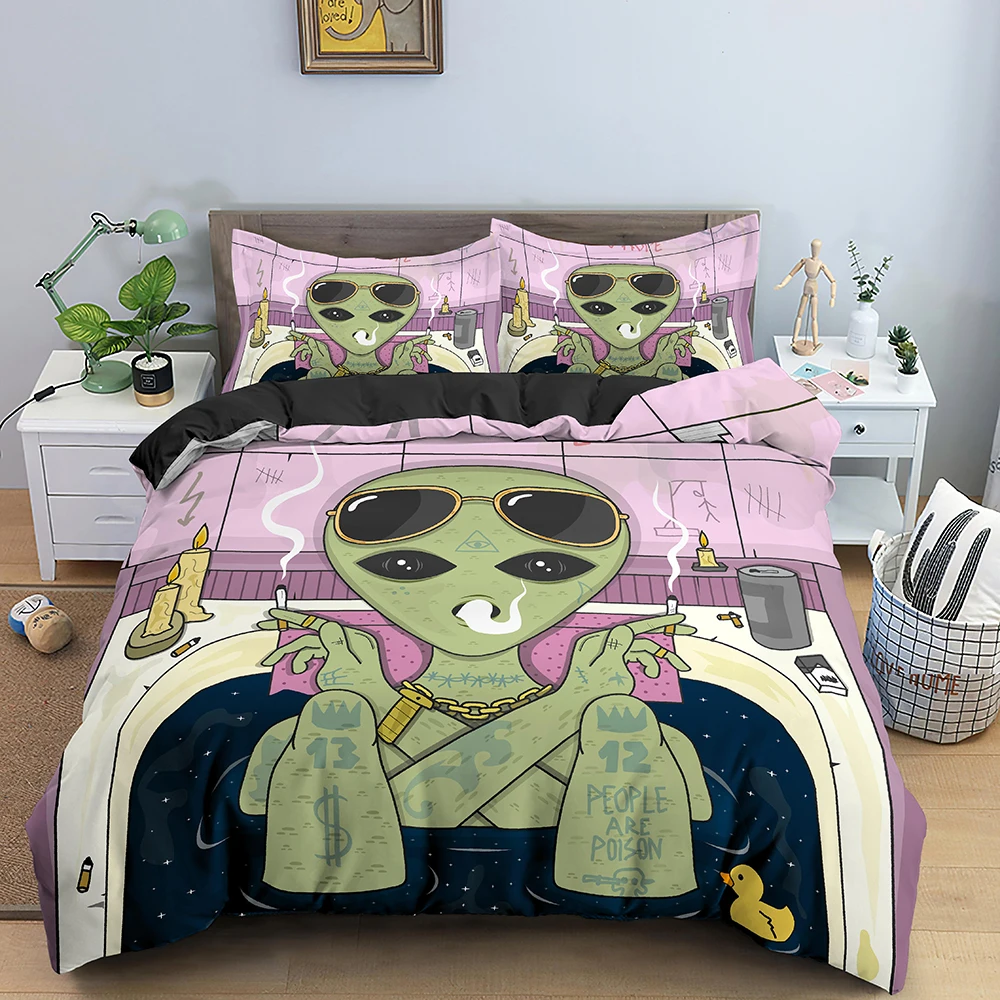 

Mushroom Duvet Cover Set Trippy Drawing Hippie Design Psychedelic Bedding Set Comforter Quilt Cover Single Double Queen King