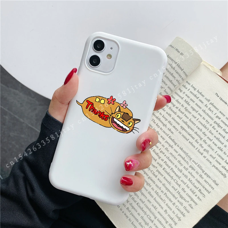 Белый силиконовый чехол для Iphone 6 s 7 8 Plus X XR XS 11 12 Mini Pro MAX 13 Симпатичный карикатурный японский аниме Тоторо аксессуары телефонной обложки на.