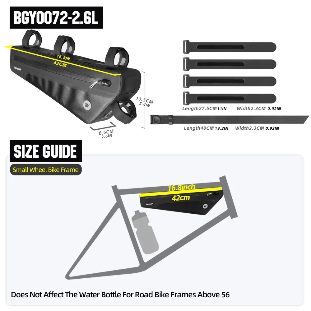 

Сумка на раму велосипеда Rhinowalk IPX4, водонепроницаемая велосипедная сумка с треугольной нижней трубкой 2,6 л/1,7 л для Mtb, дорожного гравия, велосипедная упаковка