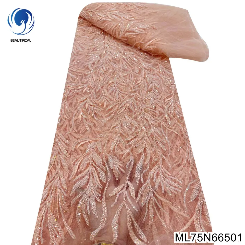

Beauty Willow Leaf Embroidery Design African Sequins Tulle Lace Fabric 2023 French Heavy Beaded Big Occasion Dress ML75N665
