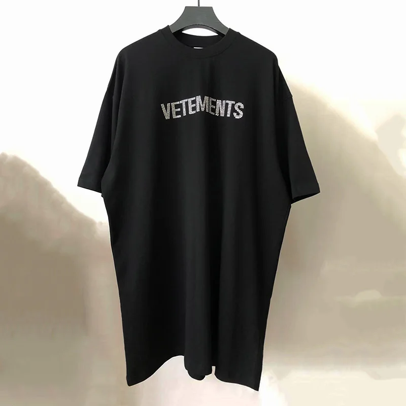 

VETEMENTS Positive Crystal LOGO Arrival Black VTM Simple Men Women Lovers Spring Summer Tshirt Short Sleeve O-Neck Cotton TEE