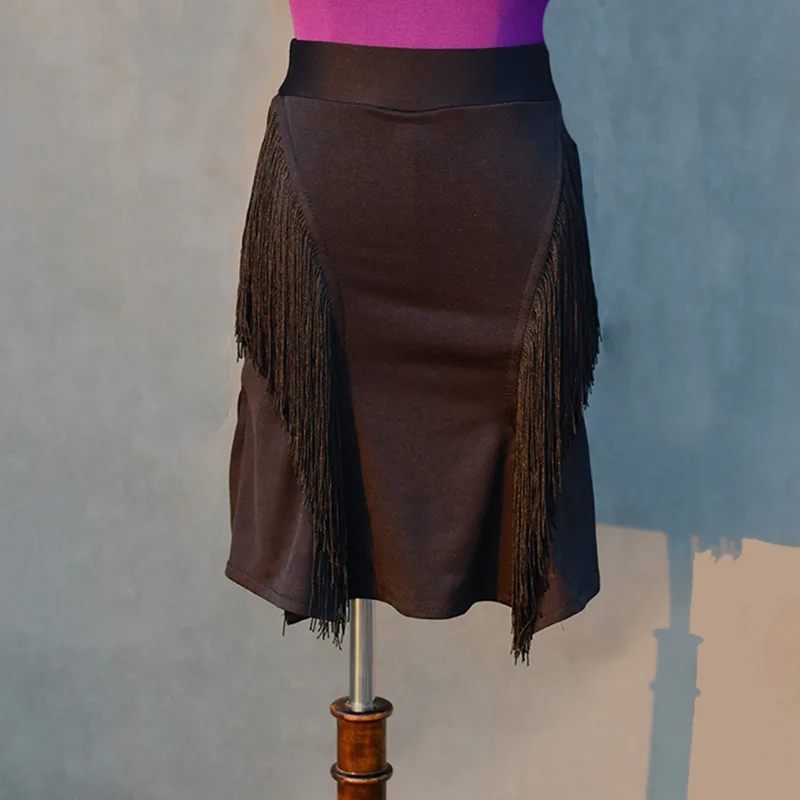 Женская юбка с разрезом и бахромой Однотонная для танцев танго джазовых