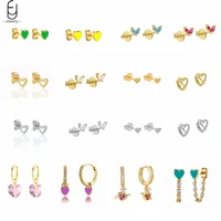 925 sterling silver needle colorful enamel heart earrings for women fashion hoop earrings wedding luxury jewelry premium gifts