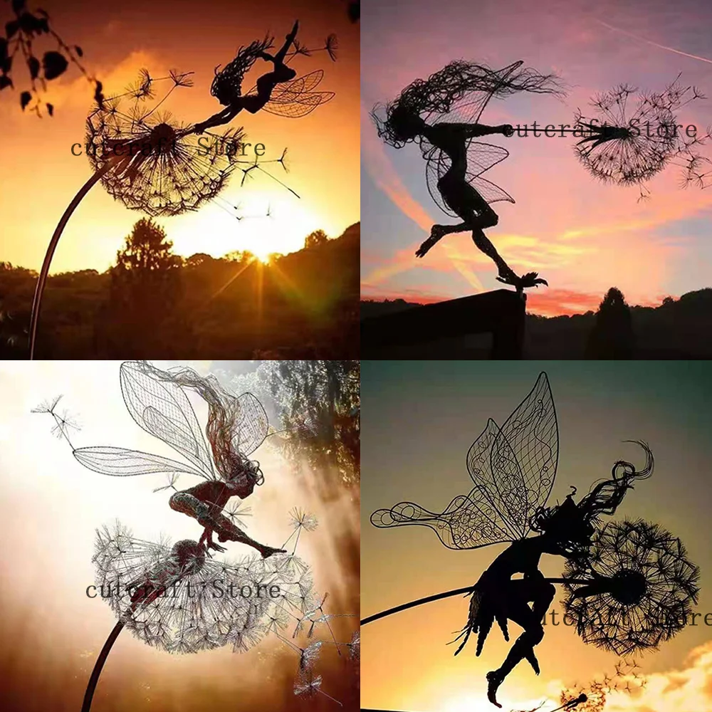 

Статуэтка одуванчика Феи Pixies Танцующая фея статуя из стальной проволоки Сказочный Сад, миниатюра скульптура мифический Сад Двор Декор