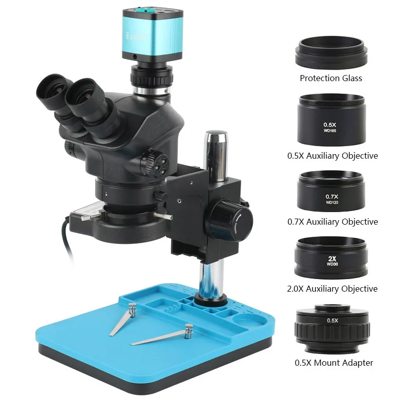 

3.5X 7X-50X 100X Zoom Simul-Focal Trinocular Stereo Microscope HDMI USB 1080P 48MP 4K Video Camera Barlow Lens For PCB Repair
