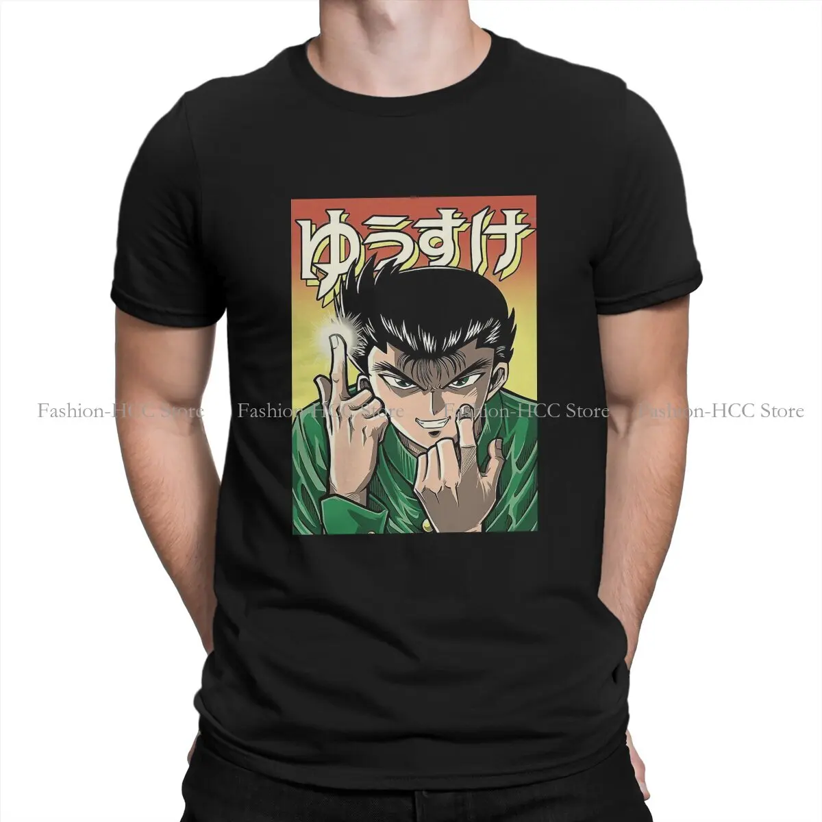 

YuYu Hakusho аниме персонаж Yusuke Essential delete. Хипстерские футболки из полиэстера, Мужская футболка HarajukuTops с круглым вырезом