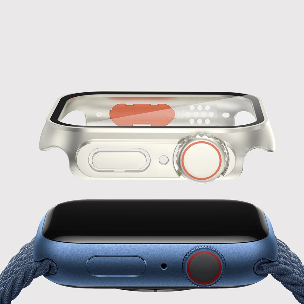 

Glass Case for Apple Watch 8 7 45/41/44/40mm Screen Protector Cover Change Ultra Bumper for iWatch Series 4 5 6 SE Accessories