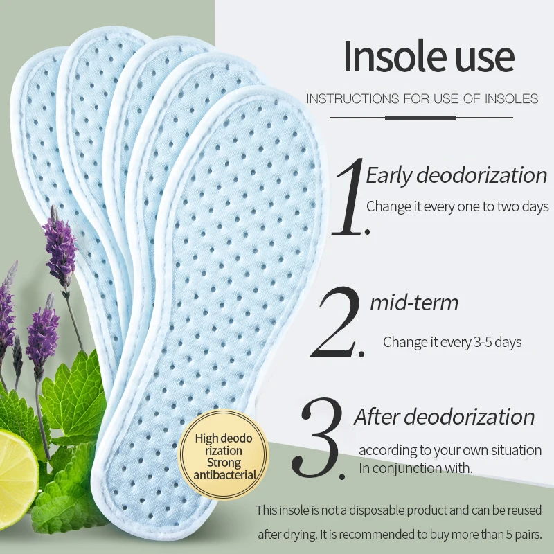 5 Pairs Deodorant Insoles Light Weight Shoes Pads Absorb-Sweat Breathable Bamboo Charcoal Thin Sports Insoles for Men Women images - 6