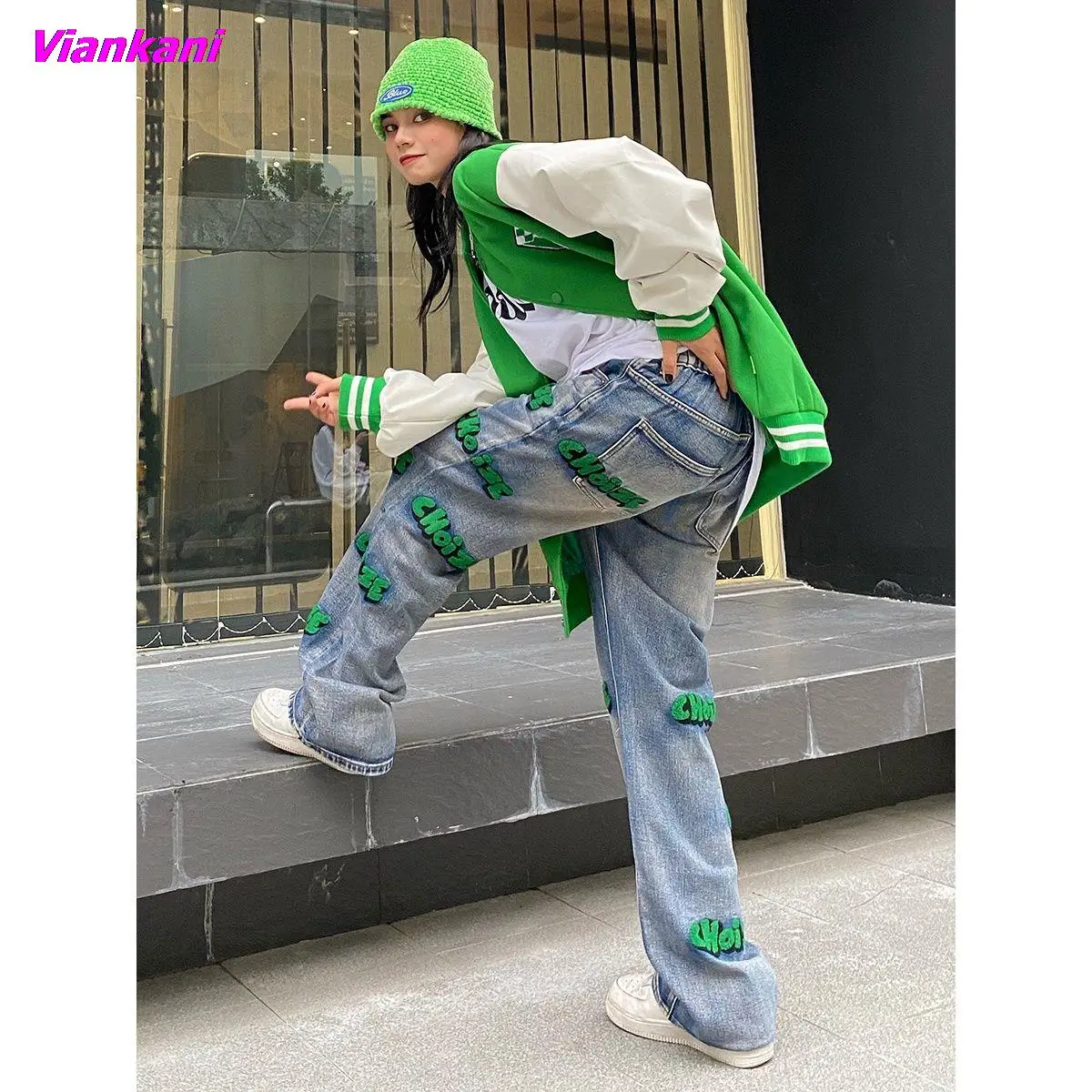 

High Street Embroidery Hip hop Flocking Jeans Autumn Wide-leg Pants for Men and Women 2022 New High Waist Jeans Fashion Clothes