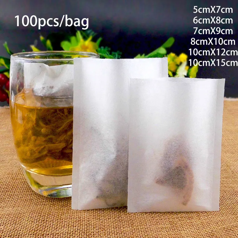 100Pcs/Set Disposable Heat Sealed Tea Bags Multi Size Filter Bag Empty Bag Of Coffee Powder Full Biodegradable Filter Paper Bag