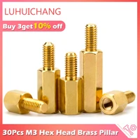 luhuichang 30pcs m3l6mm hex head brass spacer nut copper insert threaded pillar pcb computer motherboard female male standoff