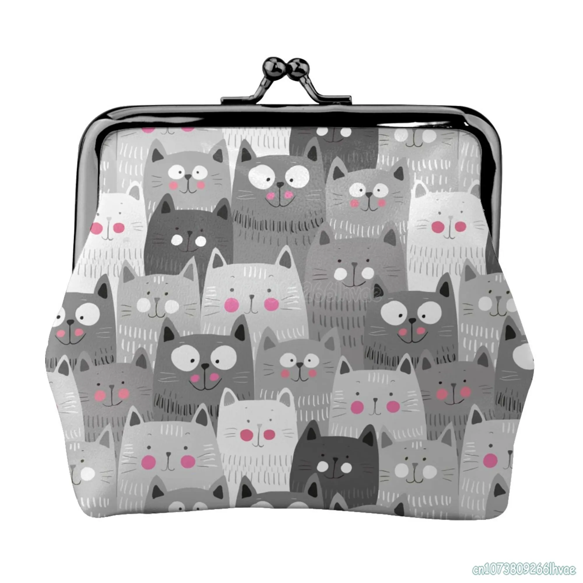 

Cute Cartoon Cats Women's Leather Coin Purse Small Change Pouch with Kiss-Lock Clasp Closure Buckle Wallet for Girl Gift