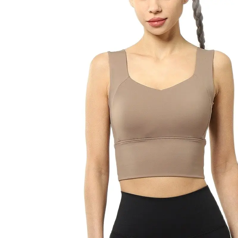 Solid Color Soft Fitness Bra Gym Yoga Vest Sport Tank Top Training Jogging Chest Pad Push Up High-intensity Shockproof Gathering