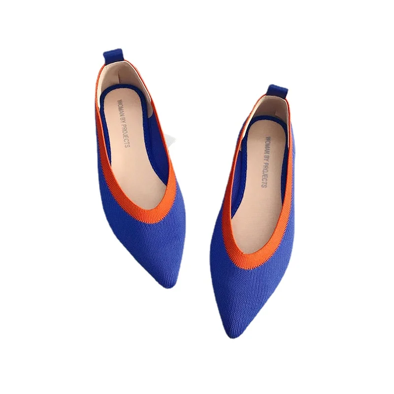 

Womens Stretch Knitted Mixed Color Moccasins Breathable Cozy Work Shoes Brief Slip-on Fashion Ladies Flats Light Driving Loafer