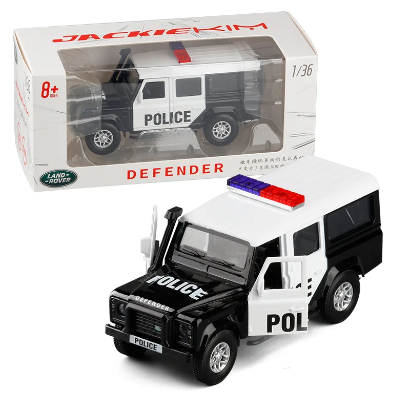 

1:36 Land Rover Defender Police car Metal car model two door return children's SUV toy car Birthday present boy toy