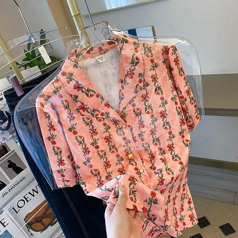 

Floral Short Sleeved Summer Style Top Shirts Fashion Blouses 2022 Cheap Vintage Clothes For Women Female Clothing Harajuku Kawa