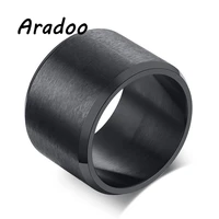 aradoo 15mm titanium steel simple black brushed fashion mens ring casual sports ring