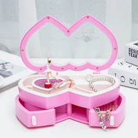 creative double peach heart shaped music box rotating ballet little girl children jewelry box gift wholesale tous jewelry decor