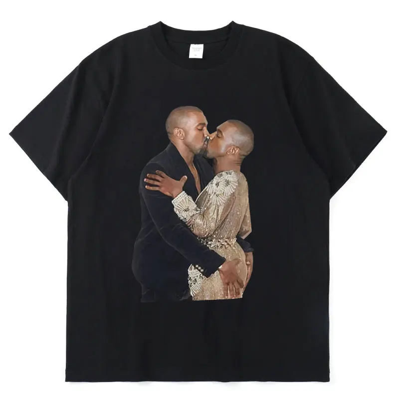 

Футболка мужская с принтом в стиле хип-хоп, рапера Канье Уэста, поцелуи, летняя Классическая футболка из 100% хлопка для фанатов Омари Уэста
