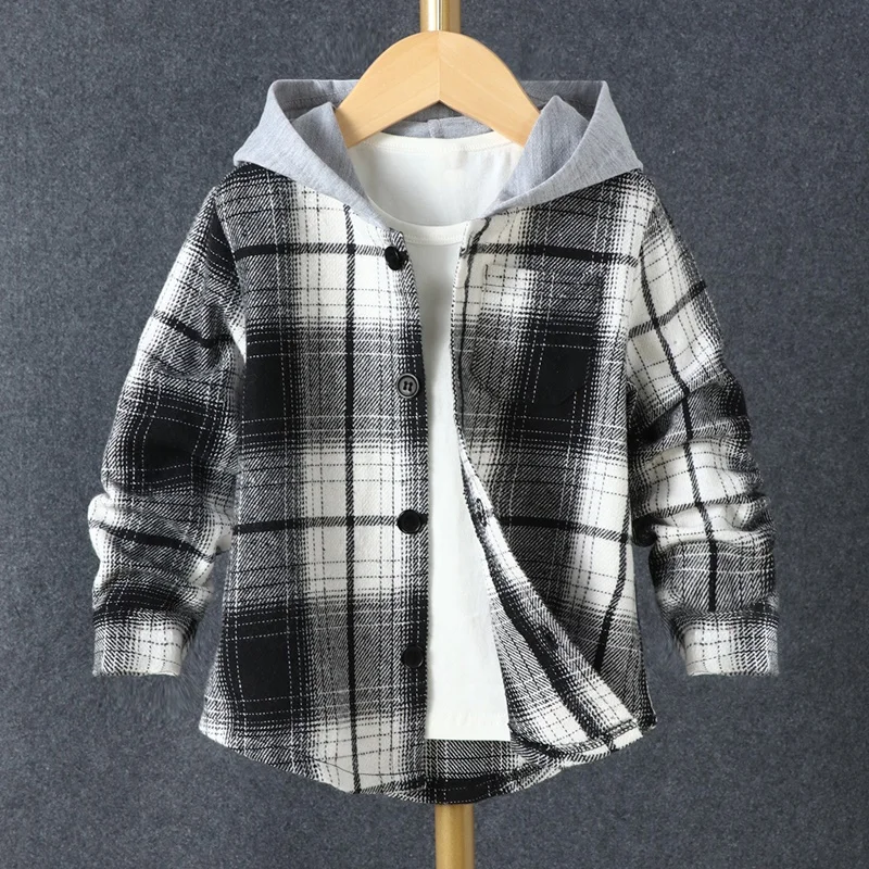 

New Spring Fall Kids Jackets for Boys Fashion Kids Clothes Plaid Hooded Boys Coats Toddler Jacket Cool Baby Boys Clothes 0-6Y