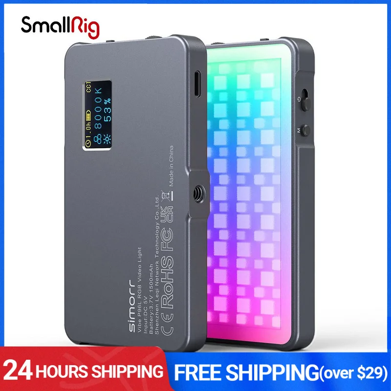 

Портативная Светодиодная лампа Smallrig P96L для видеосъемки RGB, полноцветный заполняющий светильник CRI 96 + перезаряжасветодиодный светодиодный светильник ильник для зеркальной камеры ing 3489