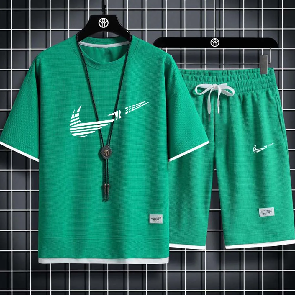 

Streetwear Summer Men's Trend Brand T-Shirts Shorts 2 Piece Outfit Sets High Quality Designer Casual Short Sleeve Suits Clothes