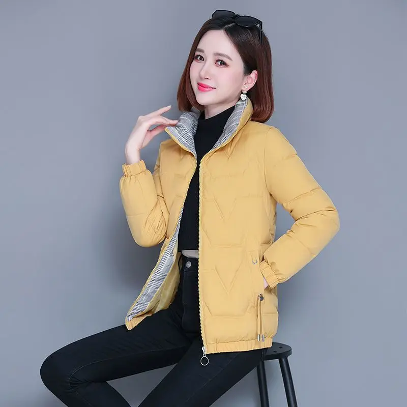 New 2023 Winter Fashion Cotton Padded Women Coats Short Stand Collar Female Zipper Thick Warm Jacket Slim Parkas Overcoat C18