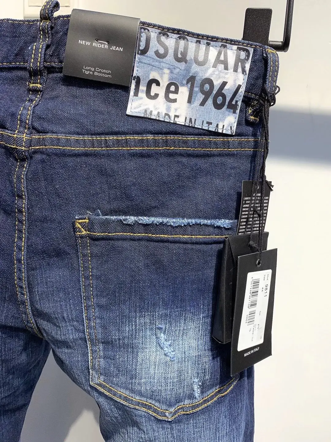 2023 New Fashion Men's Washable Hole Patch Patch Elastic Button Hot Diamond Casual D2 Jeans for Men