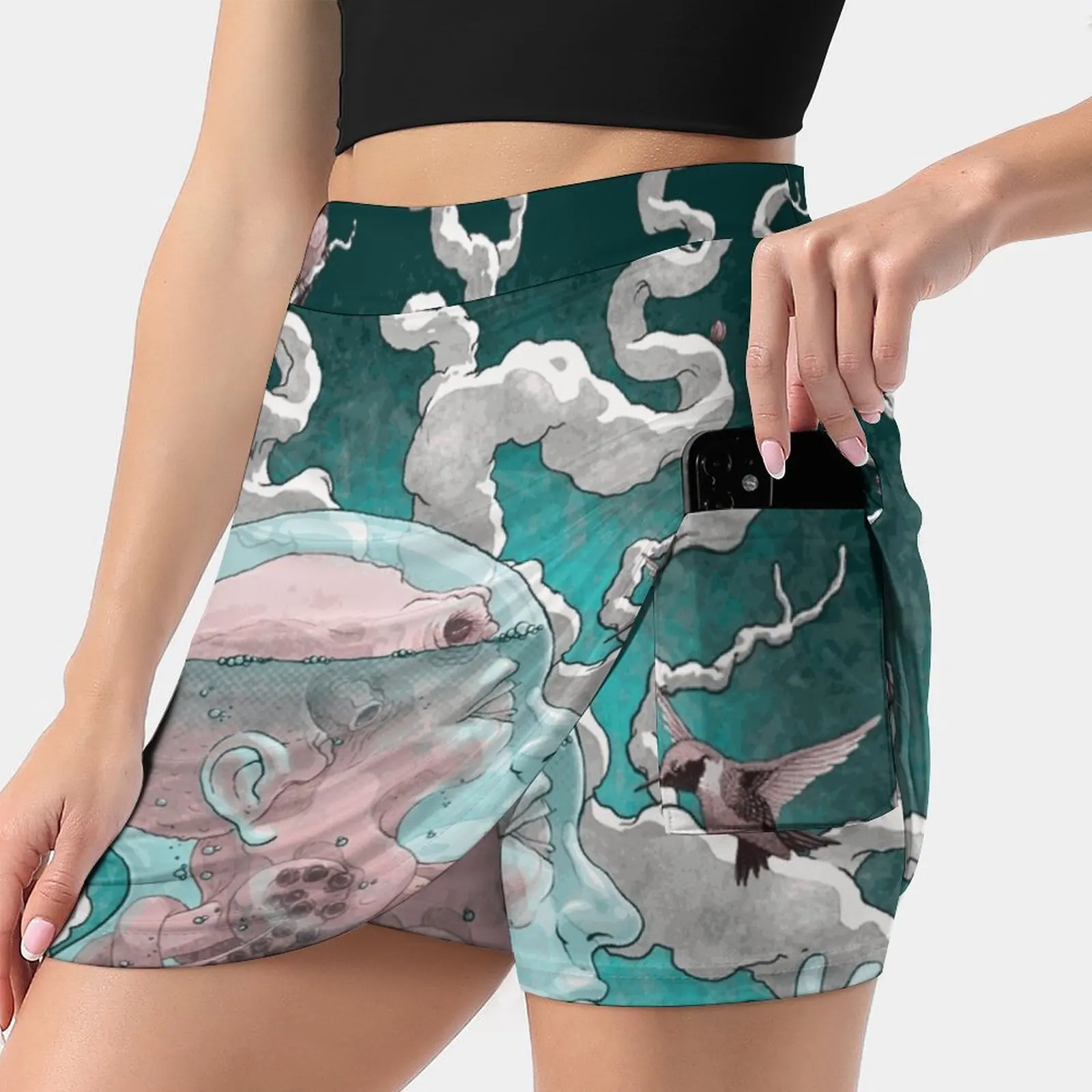 

Обманная Летняя женская юбка-шорты 2 в 1, юбка для фитнеса и йоги, теннисные юбки, обманка, сюрреалистичное иллюстративное цифровое изображен...