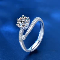 trendy s925 silver 1ct d color vvs1 round moissanite diamond ring women personality design jewelry engagement adjustable rings