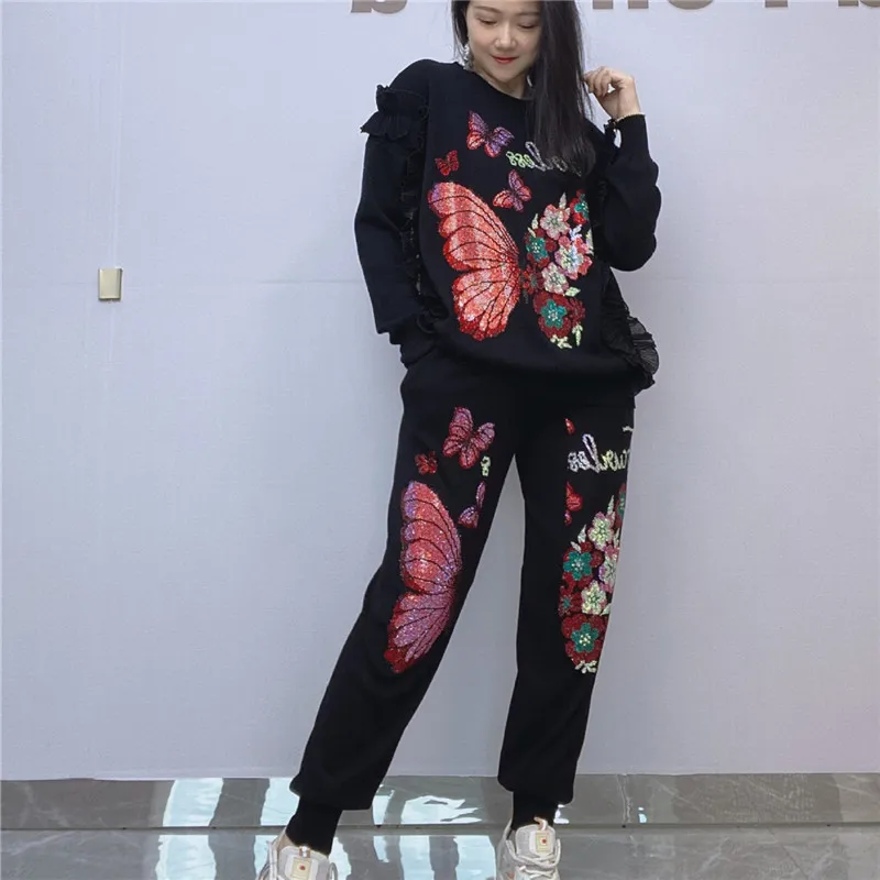 Тяжелые вязаные комплекты из 2 предметов с бриллиантами и бабочками