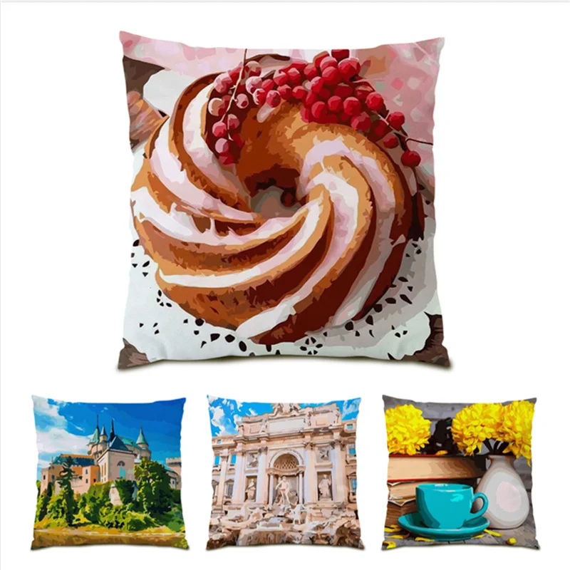 

Decoration Home Decor Velvet Polyester Linen Cushion Covers 45x45 European Style Sofa Decorative Pillows Nature Landscape E1159