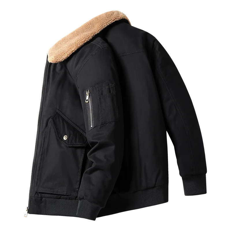 BINGCHENXU мужские флисовые карго-куртки меховые теплые куртки с воротником-стойкой