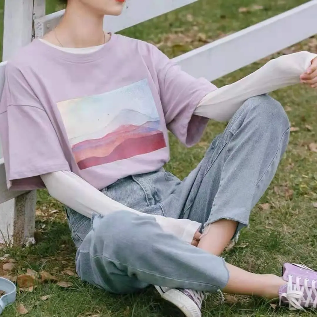 OUMEA женские летние милые сетчатые Топы с длинным рукавом и круглым вырезом