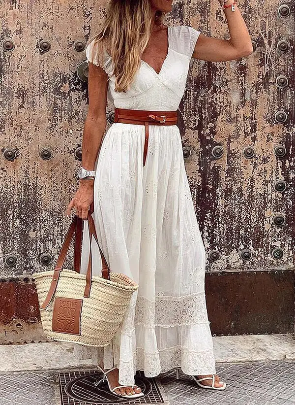 

2022 Long European and American Lace Stitching Elegant Formal Dress Sexy Women Clothing Dresses for Women